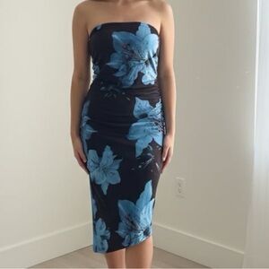 SHEIN Black and Blue Strapless Floral Dress